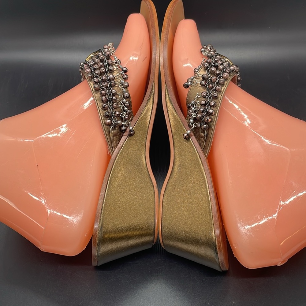 Yellow Box metallic bronze gold beaded Alexis slip on sandals Size 6.5 - Picture 7 of 15